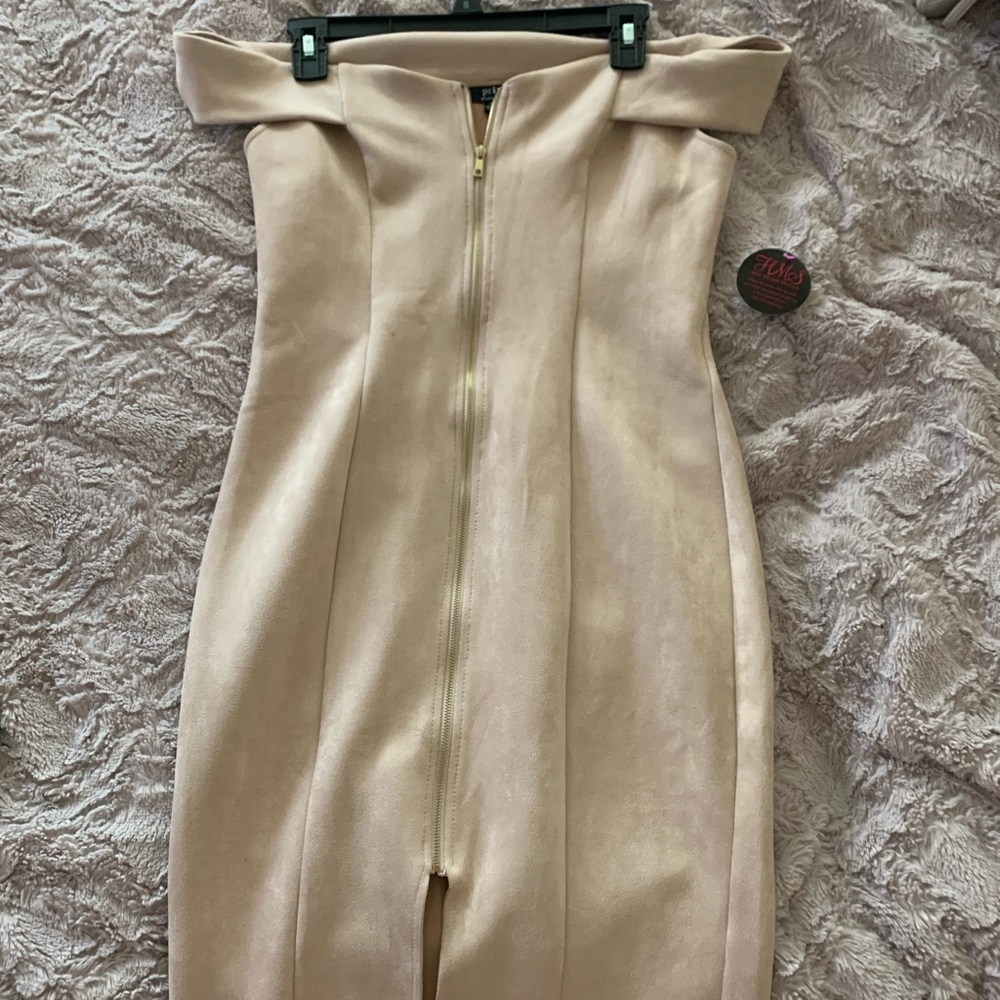 Perfect off shoulder dress for holiday parties-New Tan suede dress